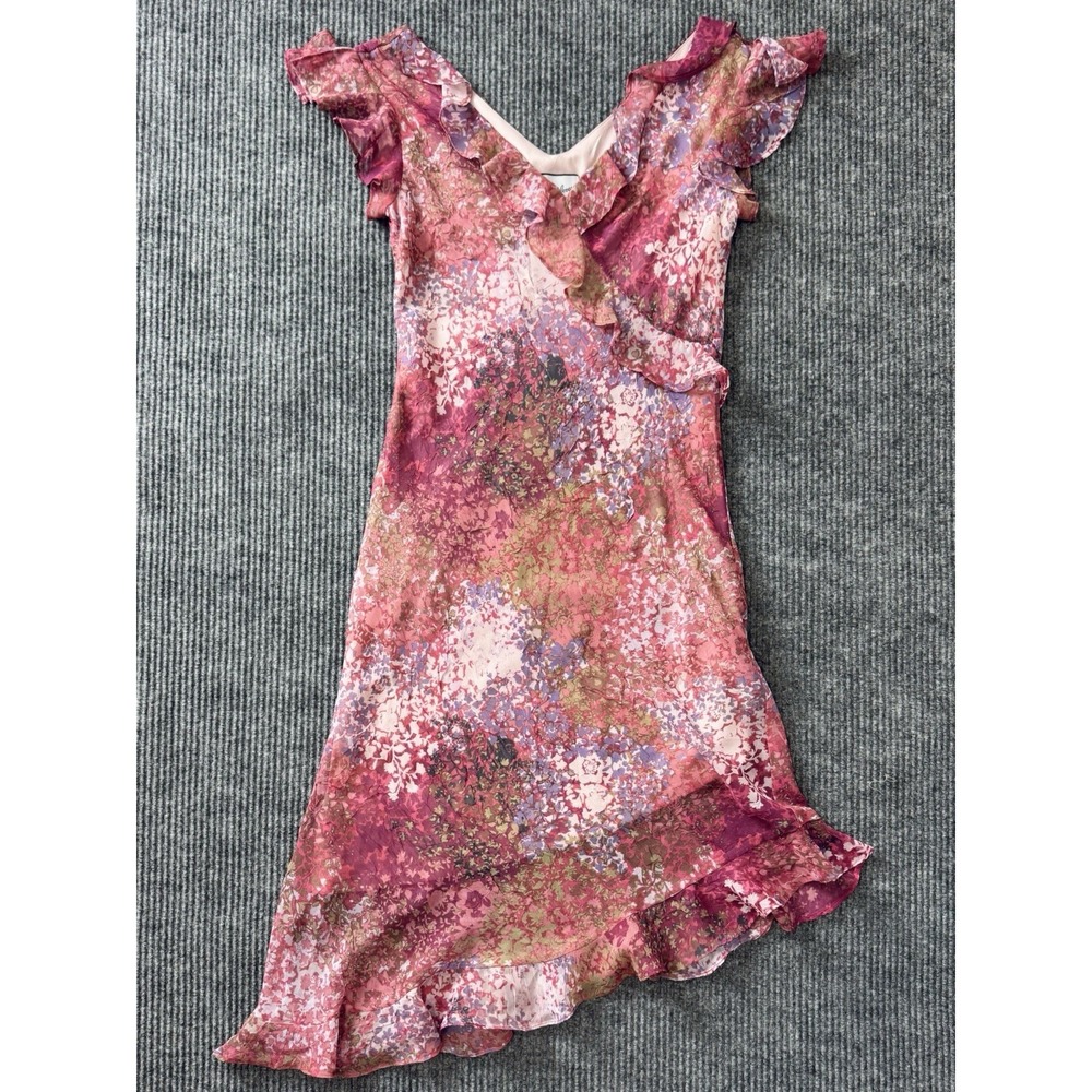 Y2K Dress 7/8 Pink Floral Chiffon Ruffle Whimsigoth Grunge Fairycore Coquette - Picture 5 of 8